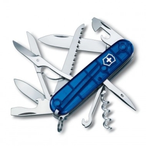 Нож Victorinox Huntsman 91 мм, 15 функций, прозрачный, синий